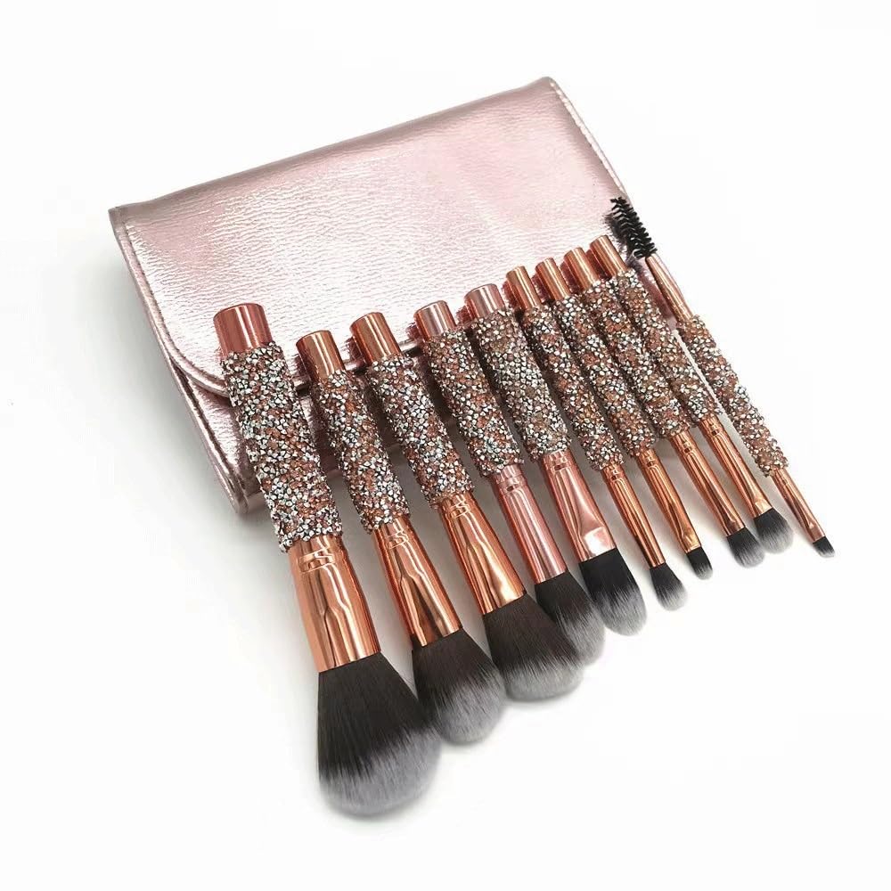 Set di pennelli per Trucco con avvolgimento di Diamanti da 10 Pezzi, Spazzola per Capelli Morbida avvolta con Diamanti con Borsa, Portatile PE