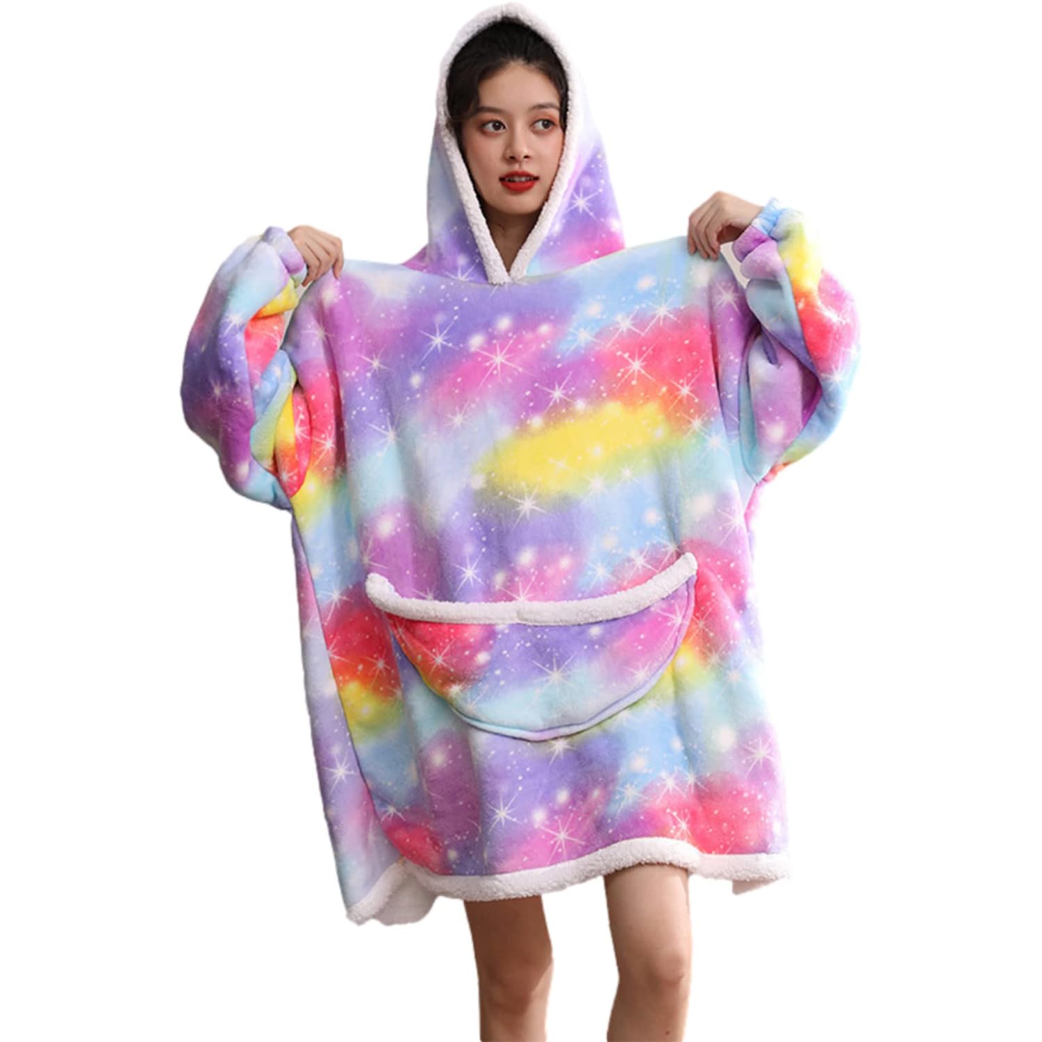 Tie-dye TV Wearable Blanket Hoodie,Big Oversized sherpa Comfy Sweatshirt for Adults Women Girls Teens, Cool Animal Hooded Body for Christmas Gifts