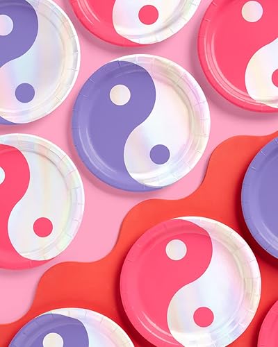 Miniatura 2 de xo, Fetti Platos de papel Yin Yang – Paquete de 24, 9 pulgadas | Suministros para fiesta de cumpleaños, decoraciones de despedida de soltera, fiesta
