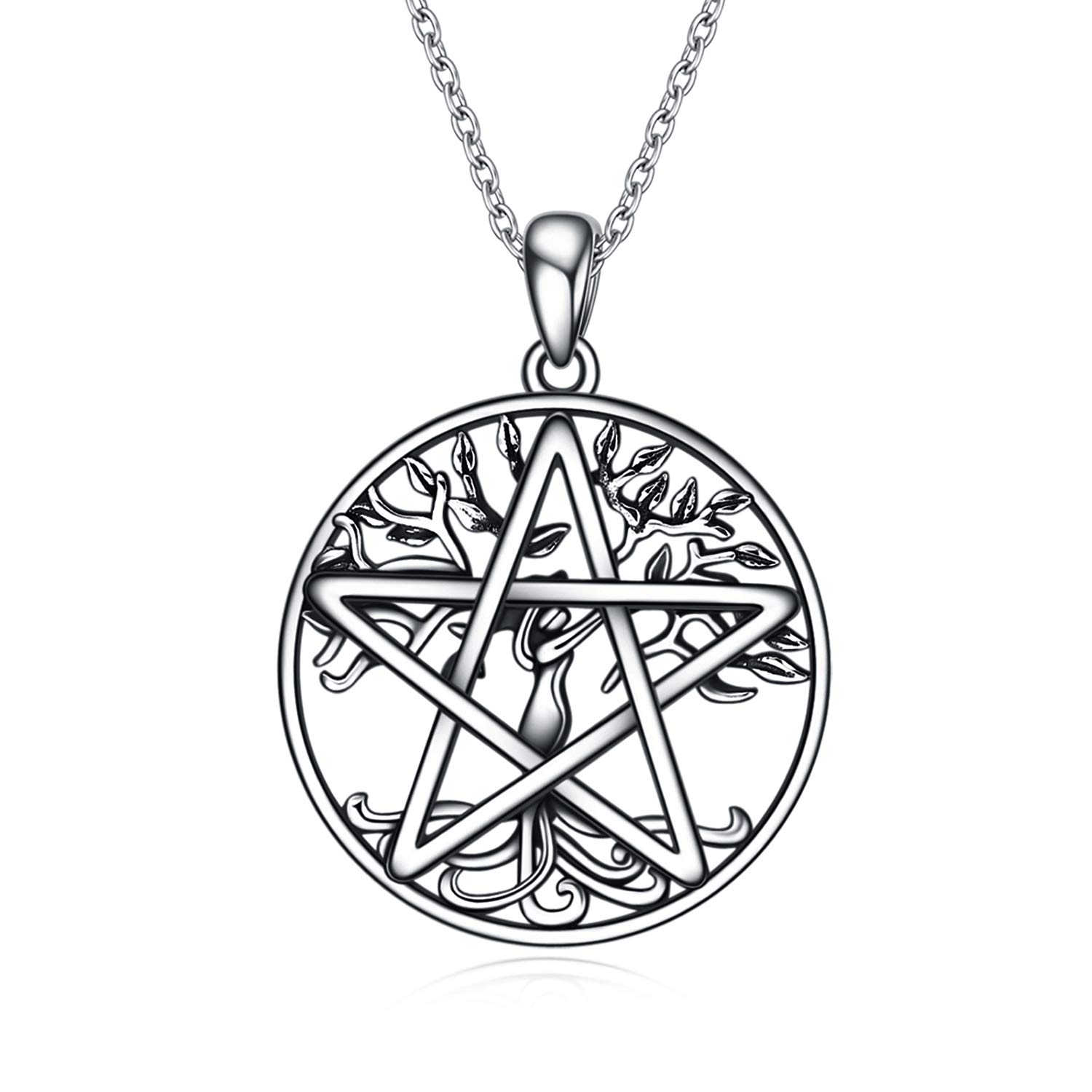 YFNPentacle Pentagram Necklace Sterling Silver Tree of Life Pentacle Pentagram Pendant Necklace Pagan Witch Jewelry Gifts for Women Men