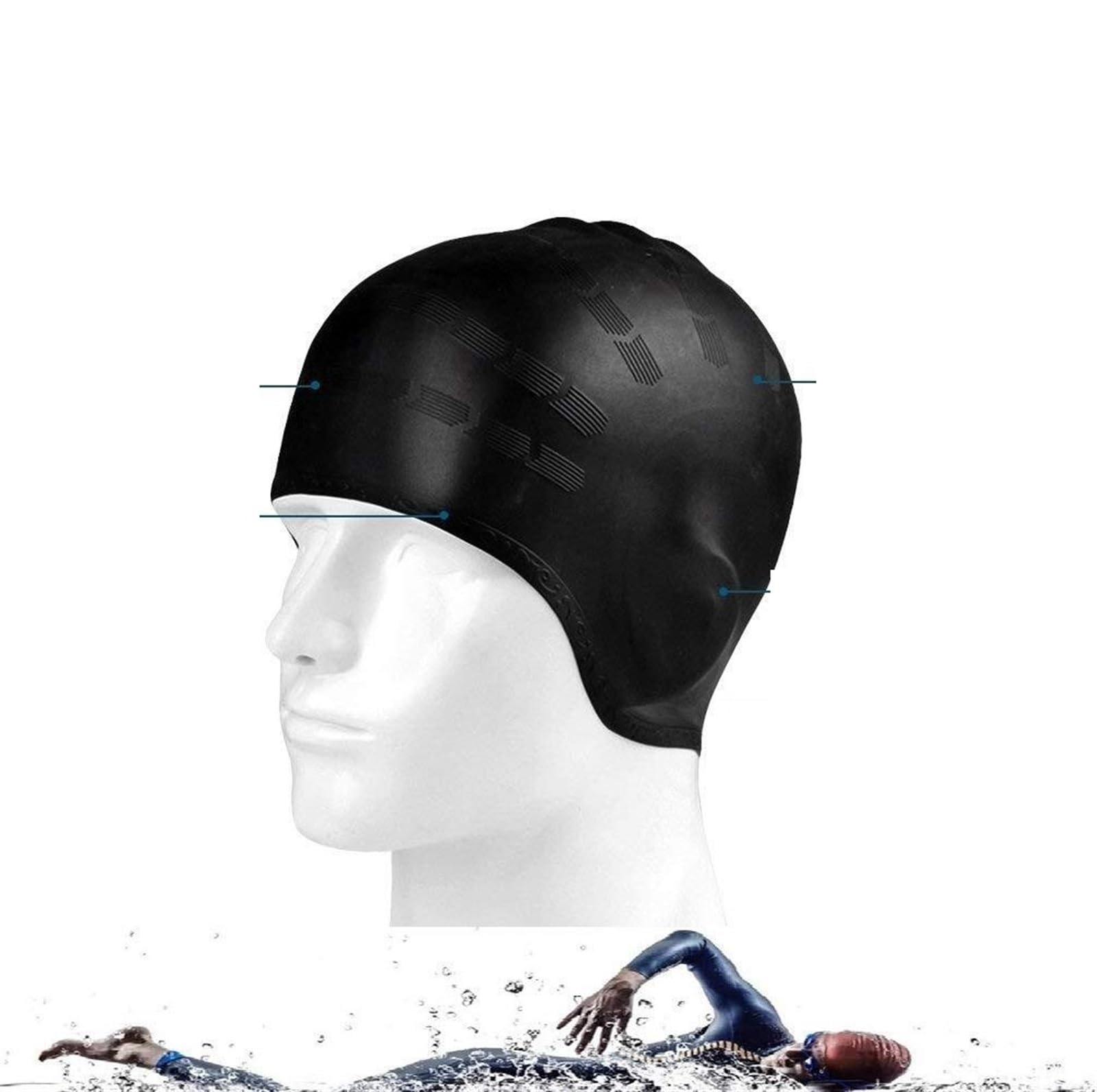 Gorro de natación de silicona impermeable para hombres y mujeres adultos, gorro de piscina de pelo largo con protector para las orejas, equipo de buceo