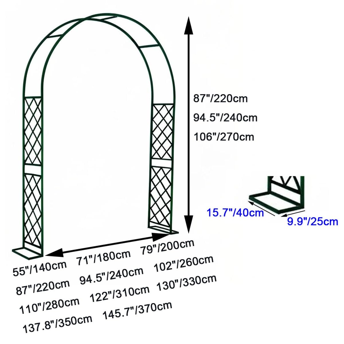 Metalowy łuk ogrodowy Pera Trellis stojak stabilny zewnętrzny altana do roślin pnących 260 x 270 cm biały regulowana wysokość 140-370 cm t na wesela i imprezy