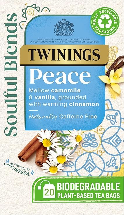 Twiniings Soulful Blends Peace Inspired by Ayurveda - Mellow Camomile Tea Infusion with Vanilla & Cinnamon Herbal Tea - 20 x Biodegradable Tea Bags (B0CXP98835) Amazon Price History, Amazon Price Tracker