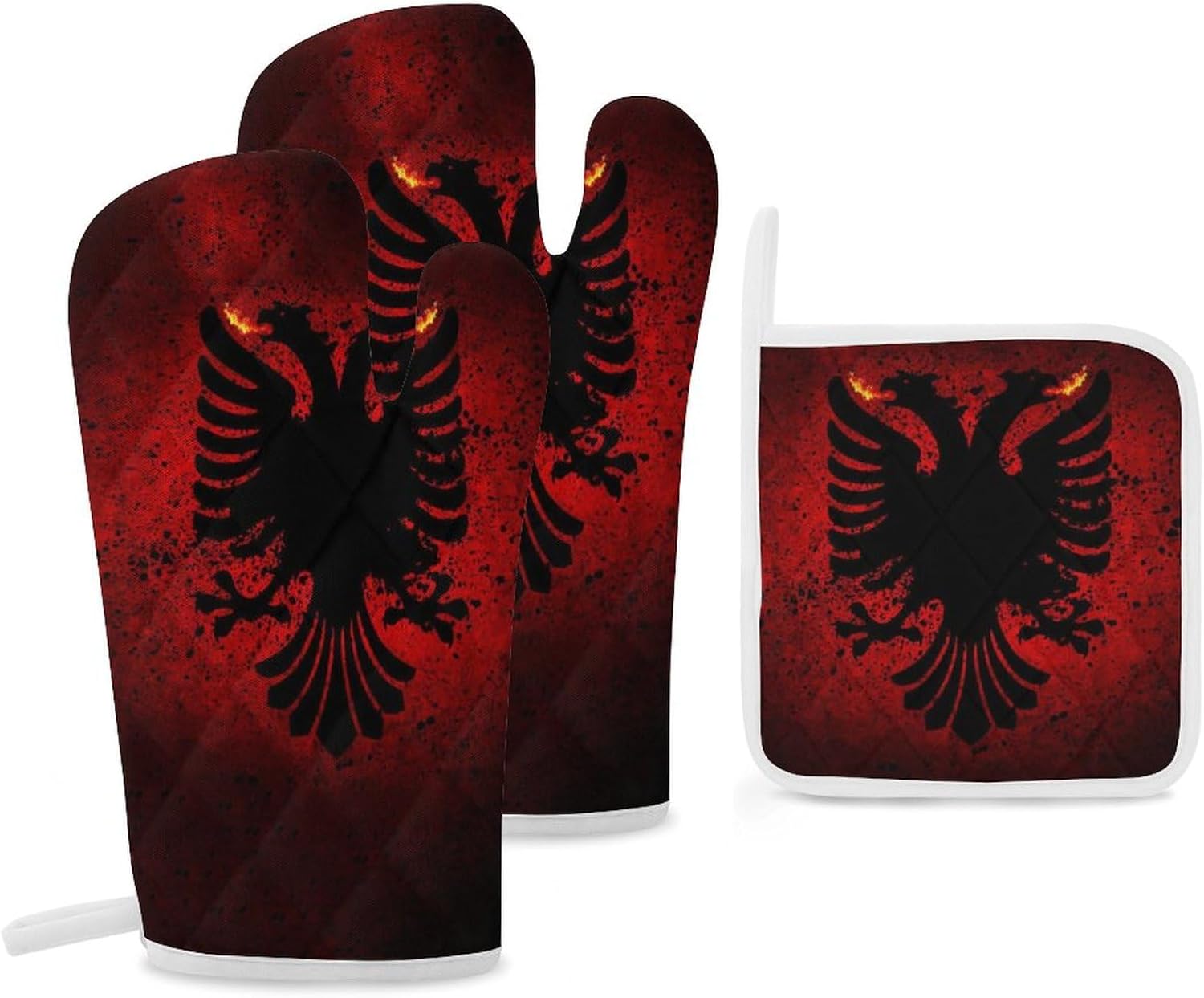 Albania Flag Print Oven Mitts and Pot Holders 3 Piece Sets Heat Resistant Gloves Hot Pads Potholders for Kitchen Baking Cooking