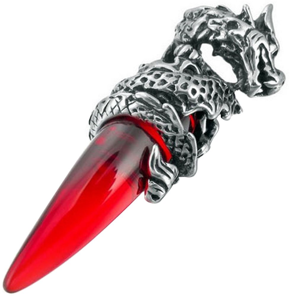 Men's Stainless Steel Pendant Necklace Crystal Silver Red Dragon Wolf Tooth Tribal -with 23 Inch Chain