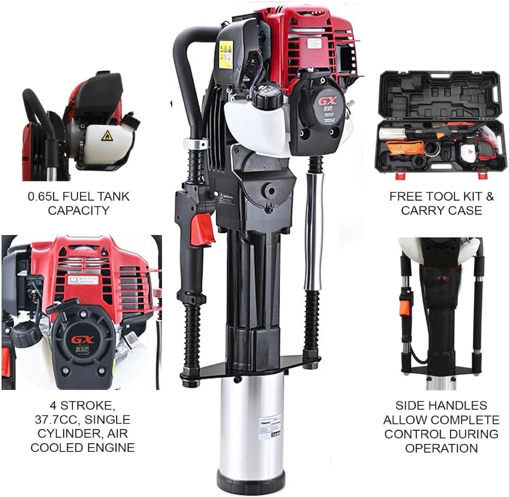 GX35 Post Driver Petrol 4-Stroke Fence Knocker Pile Jack Hammer Ramming Construction Picket Fencing Garden Thumping Gasoline Ram