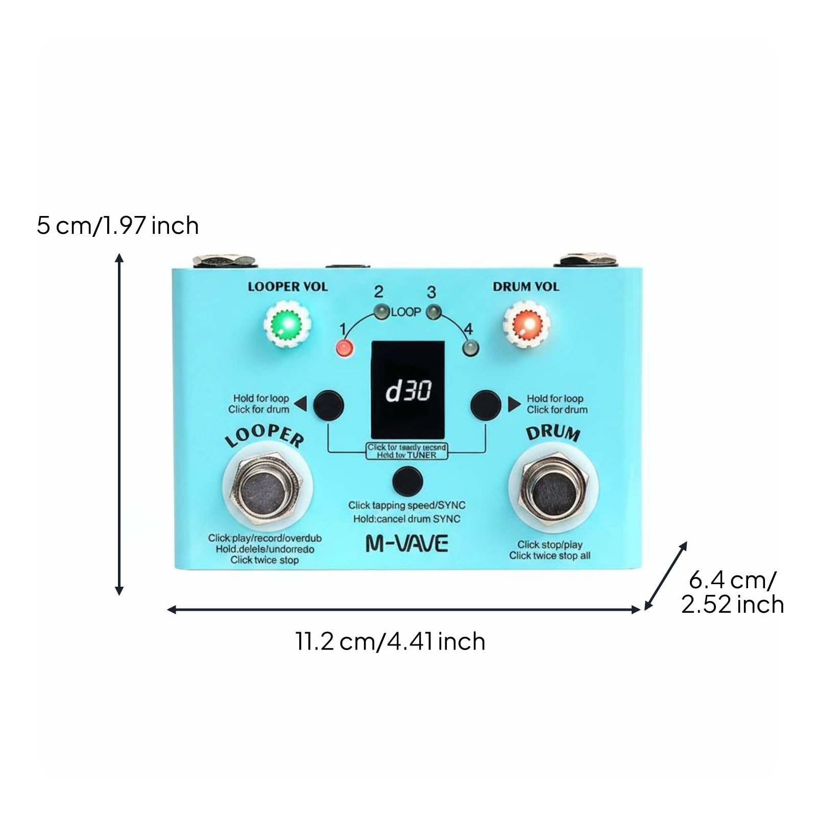 Music Loop Pedal Pedale Loop Chitarra Effetti Registratore Campionatore Drum Machine Accordatore Involucro Slot Memoria Loop USB Display Tempo Adatto per Musicisti Strada Home, Blue