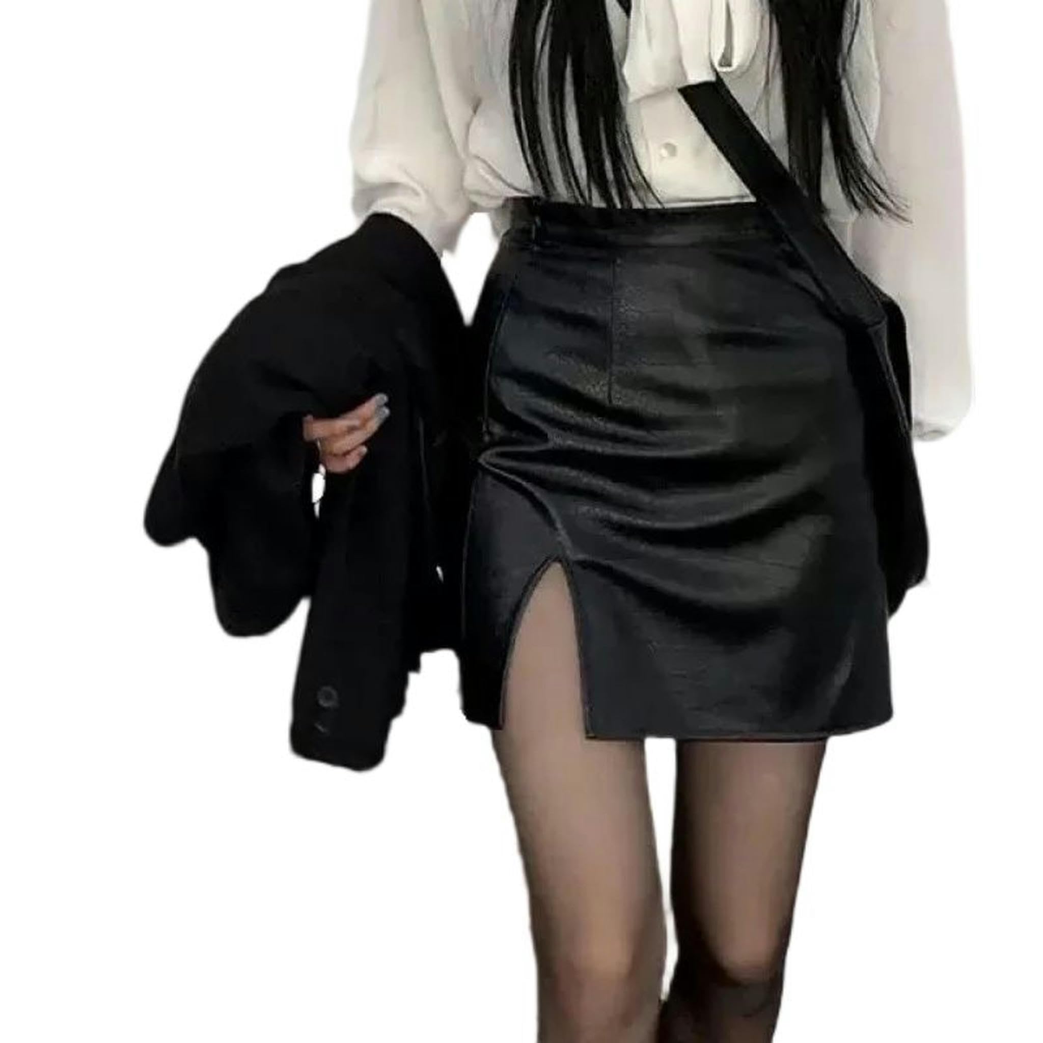 Jupe trapèze fendue noire taille haute sculptante coupe Harajuku XL