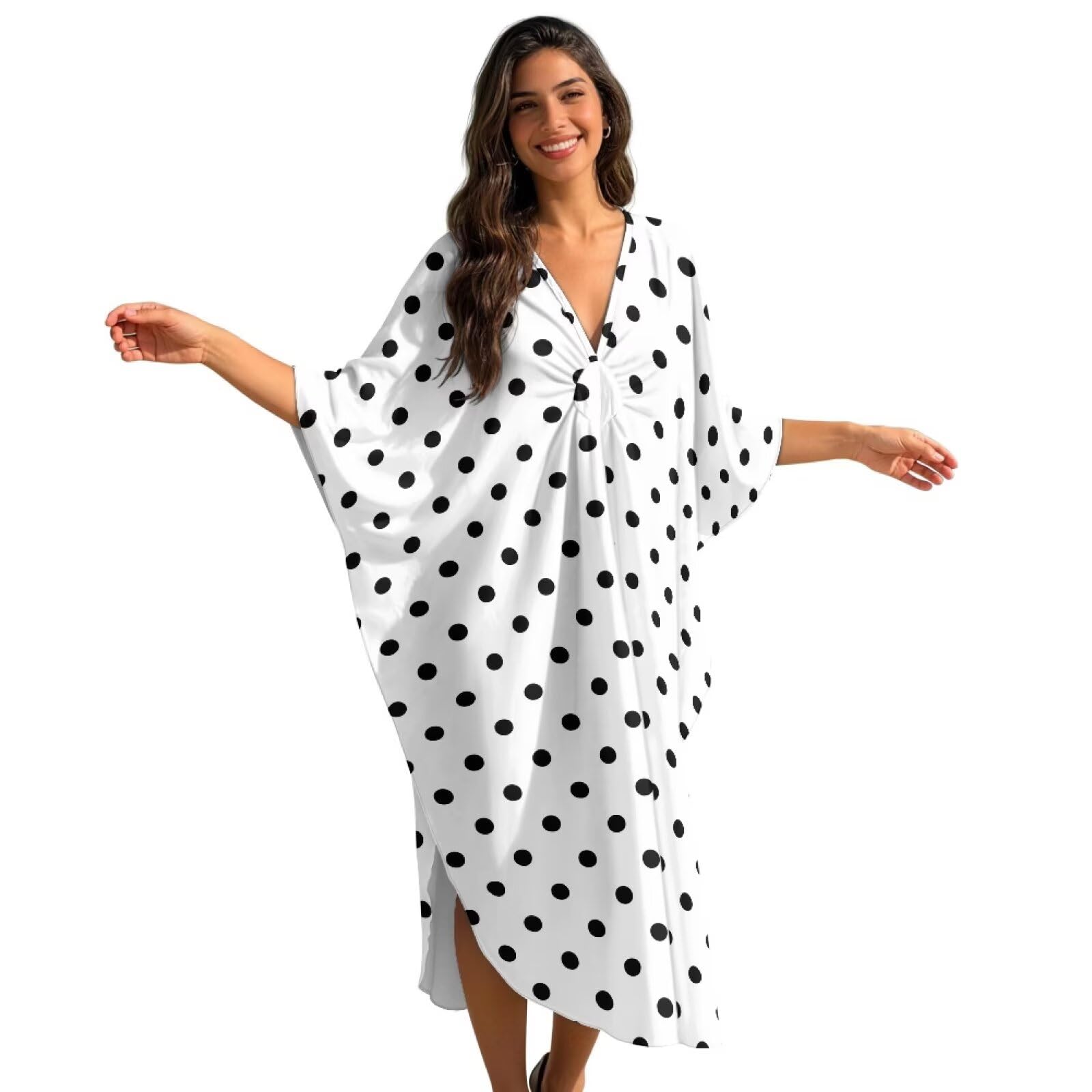 Xoenoiee Abito caftano da donna, taglie forti, hawaiano con maniche a pipistrello, copricostume estivo con scollo a V, abito da caftano