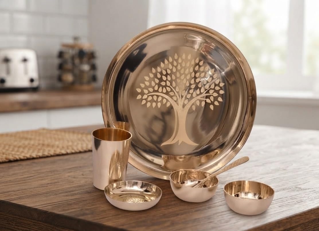 BRACOP® Set di 6 piatti da portata in Kansa puro con decorazioni rilievo