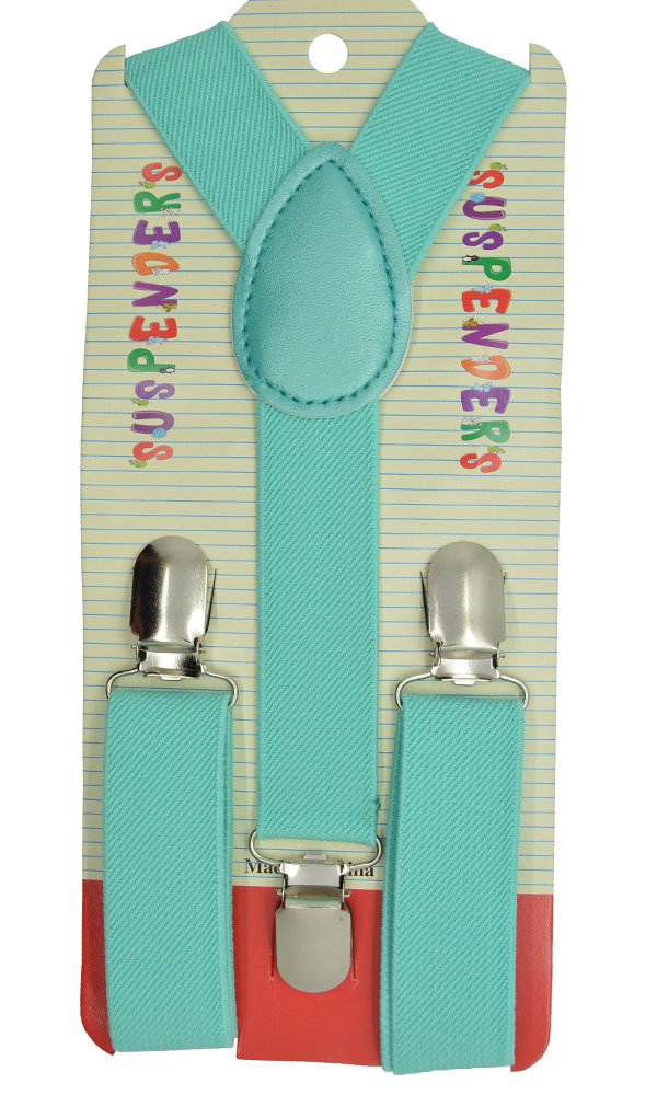 Baby Toddler Kids Children Boys Girls Y-Back Elastic Suspender & Bow Tie Plain Or Design Set (Mint)