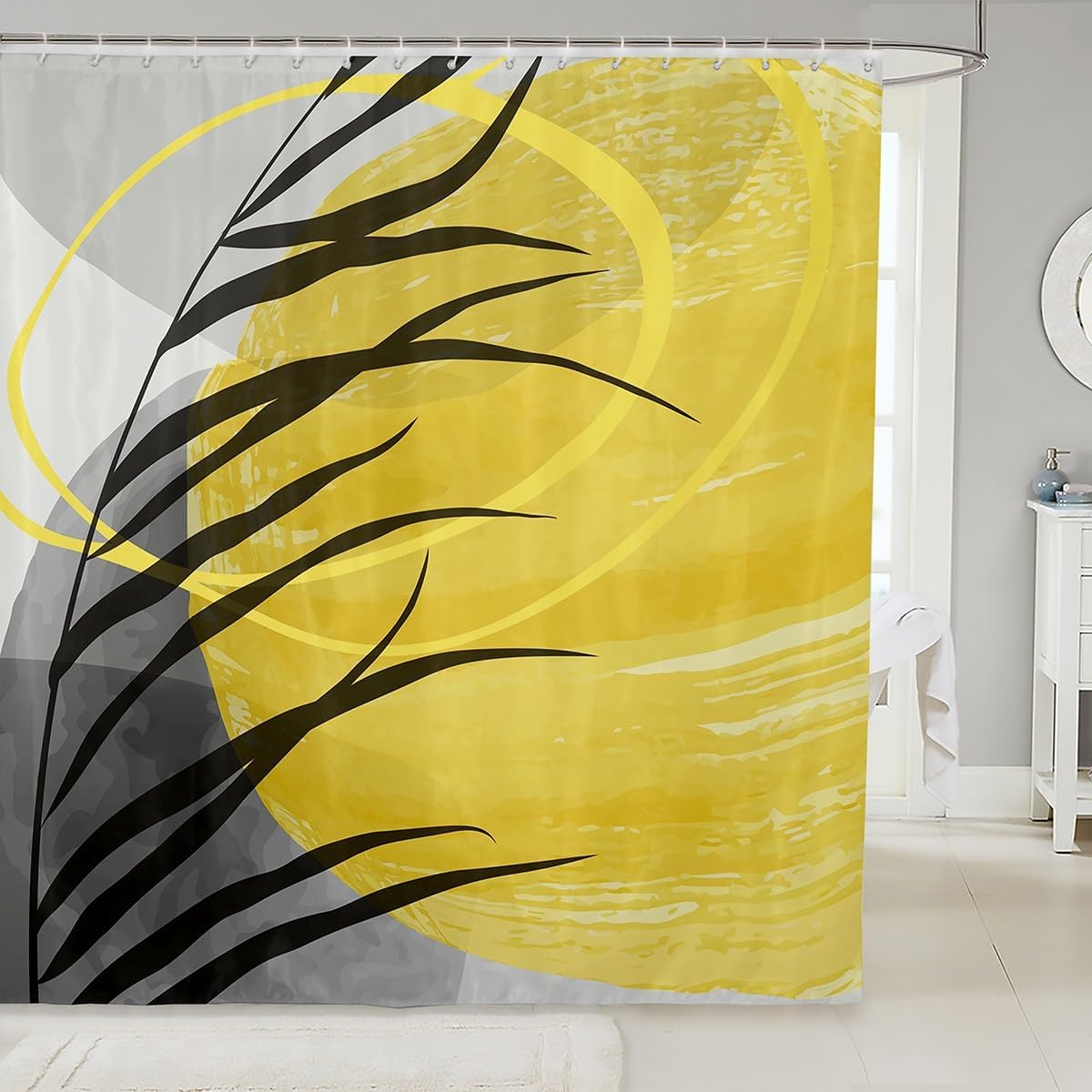Minimalism Modern Shower Curtain Grey Black Yellow Bathroom