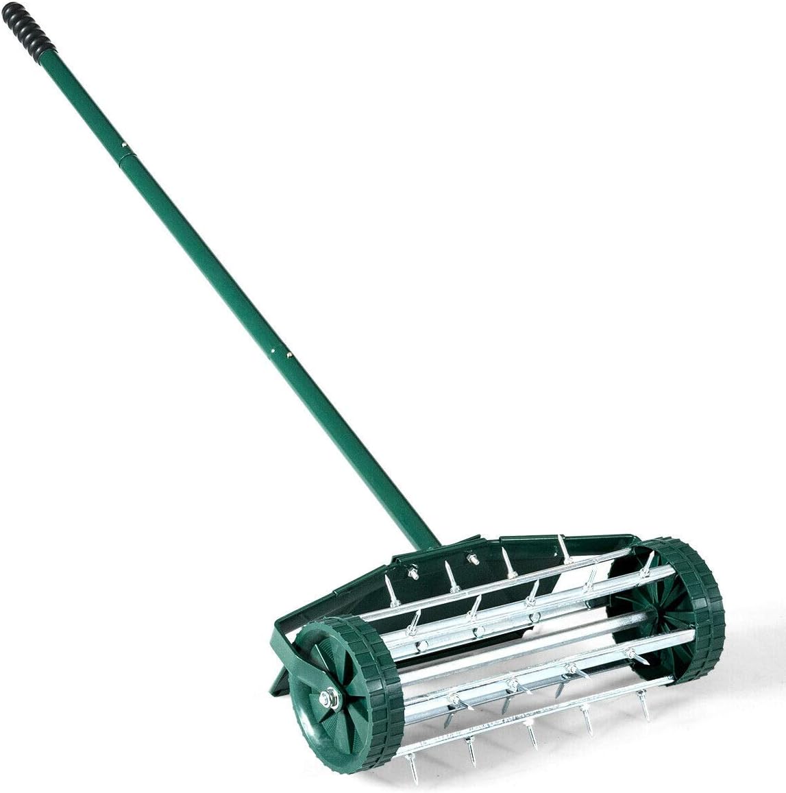 NYW Rolling Lawn Aerator 18-inch Home Garden Rotary Push Tine Outdoor W/Fender