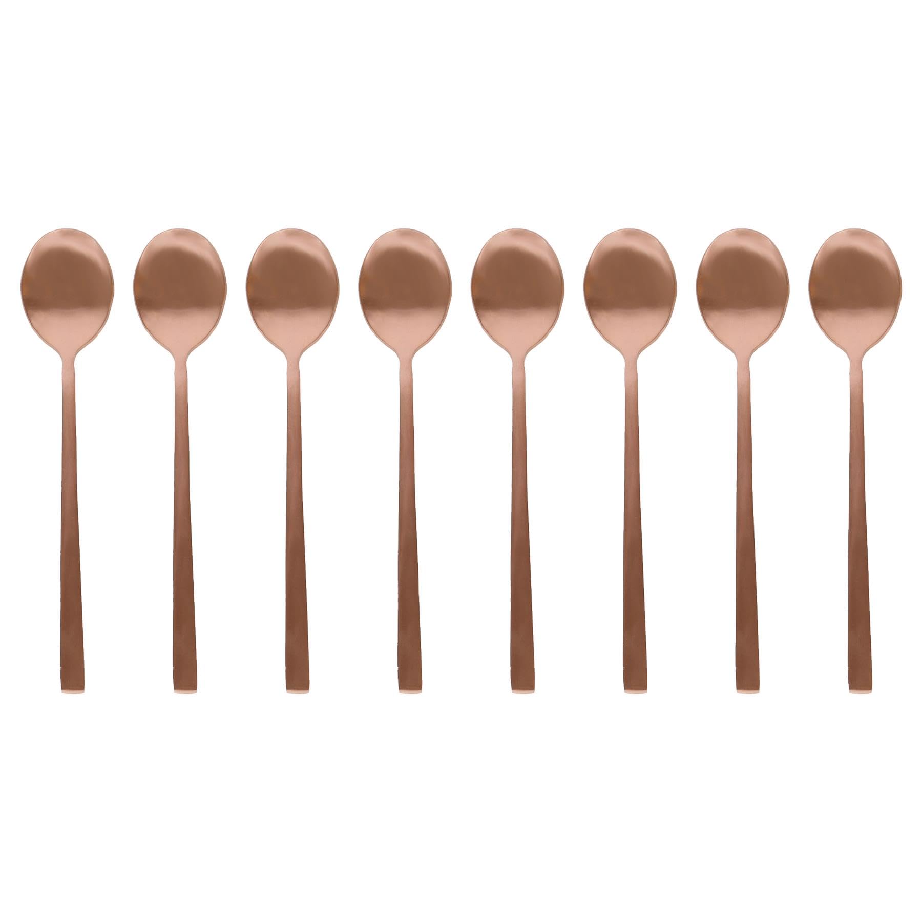 Argon Tableware 8 Stainless Steel Teaspoons – 14.5cm Copper Finish Modern Cutlery Set for Tea, Coffee & Desserts – Stylish Dishwasher Safe Tableware