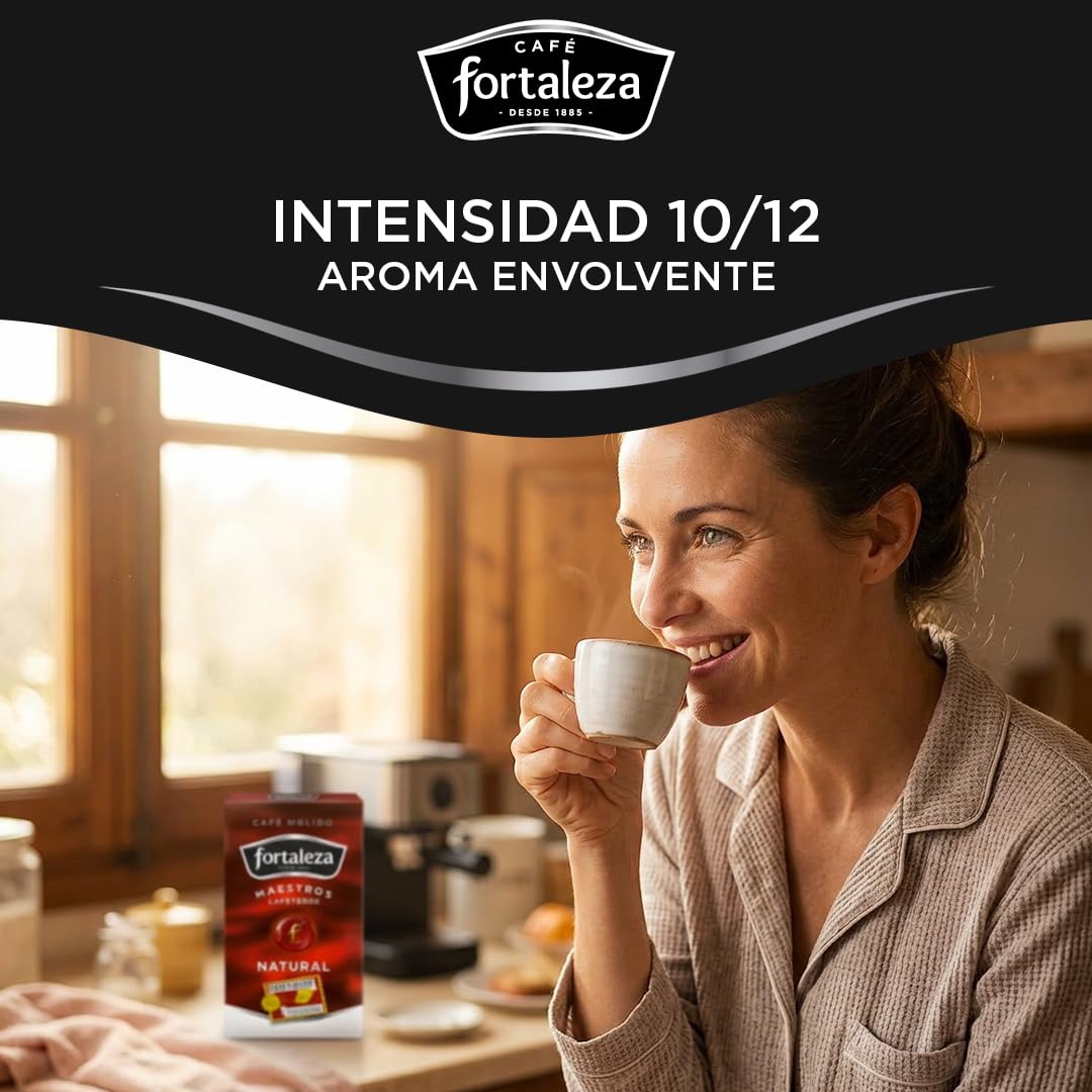 CAFÉ FORTALEZA Café Molido Natural Tueste Guipuzkoano 250g x 12 - Total 3 Kg - Café Intenso Arábica y Robusta con Sabor Pleno - Café Molido Filtro Émbolo Italiana con Gran Carácter y Aroma Profundo