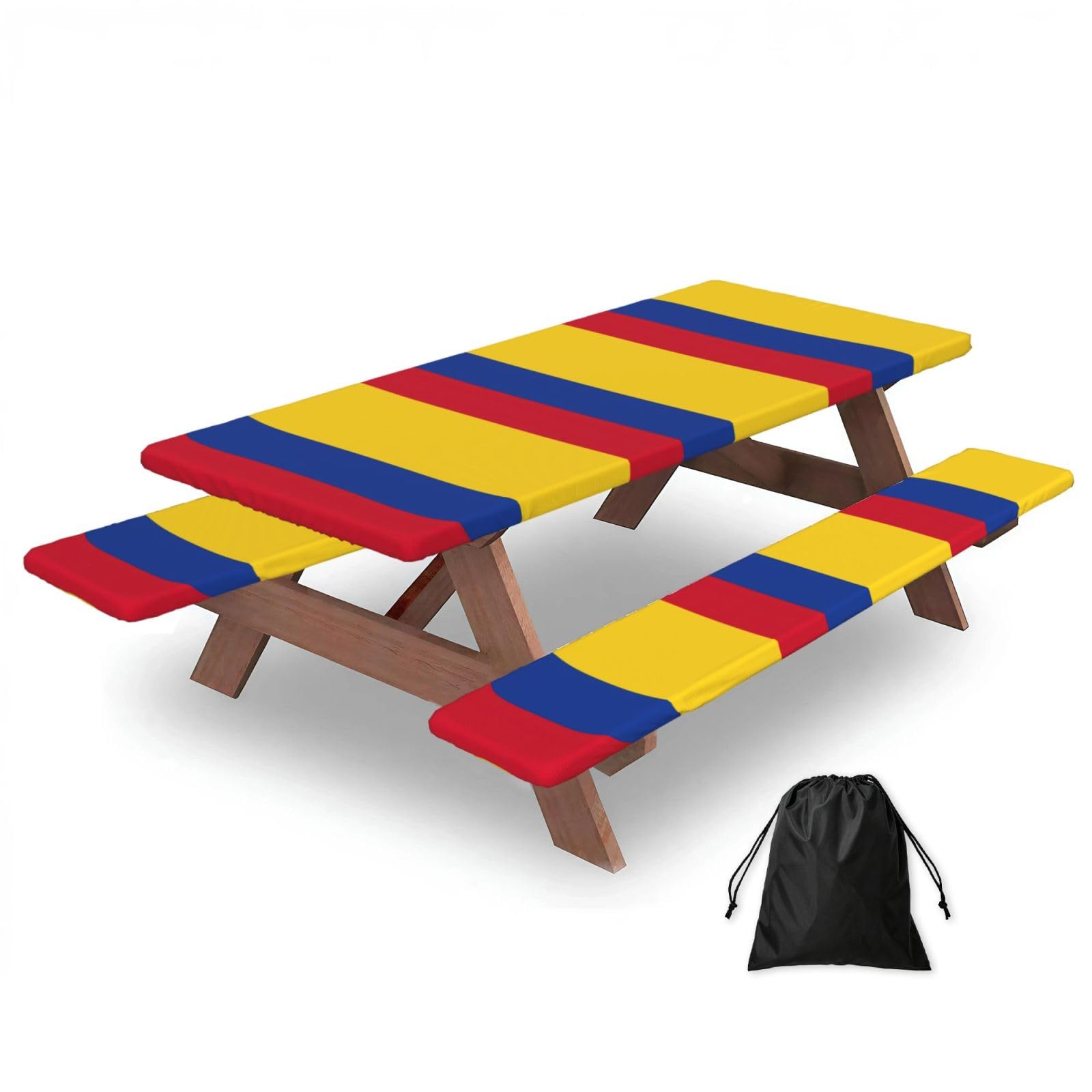 PPHGUT Flag Of Colombia Print Picnic Table Bench Cover Set Outdoor Garden Bbq Protector For Family Camping