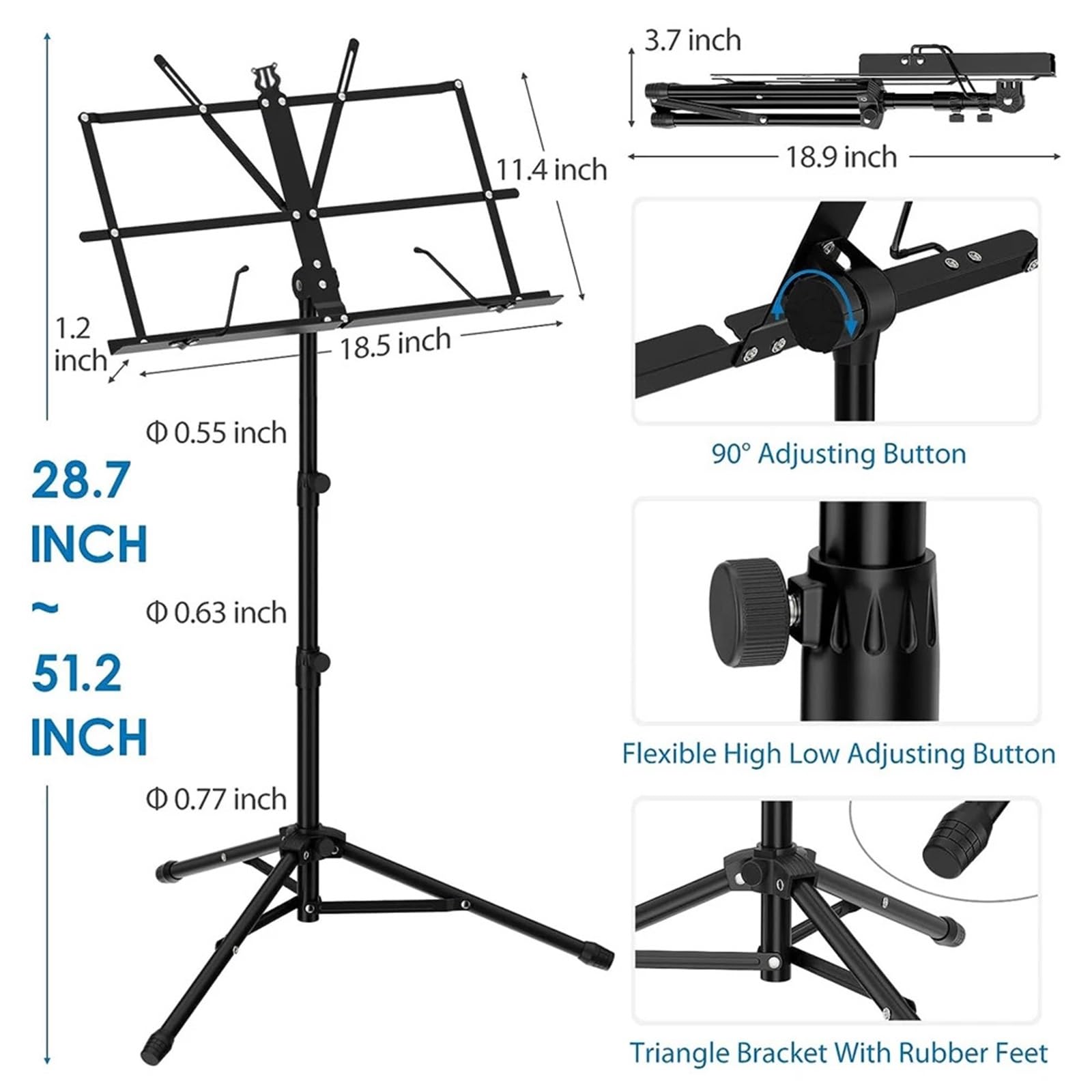 Atril para Partituras Atril de música de Doble Uso, Plegable, for Escritorio, portátil, Ligero, con Clip, Bolsa de Transporte Adecuada
