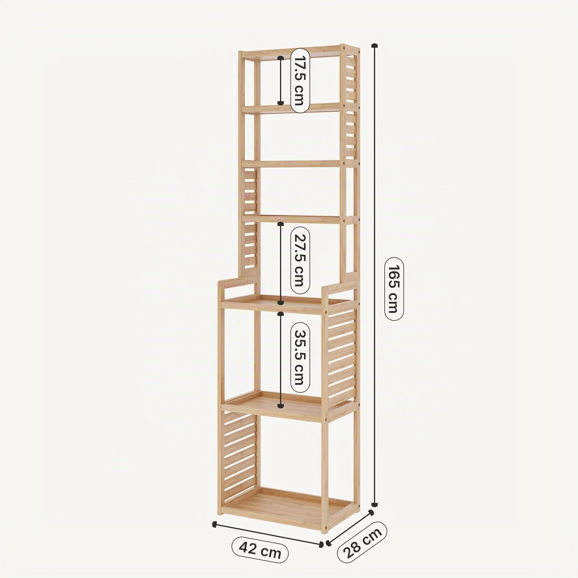 [en.casa] Standregal Forssa 165 x 42 x 28 cm Bambusregal Badregal 7 Ebenen Küchenregal Bambus Natur