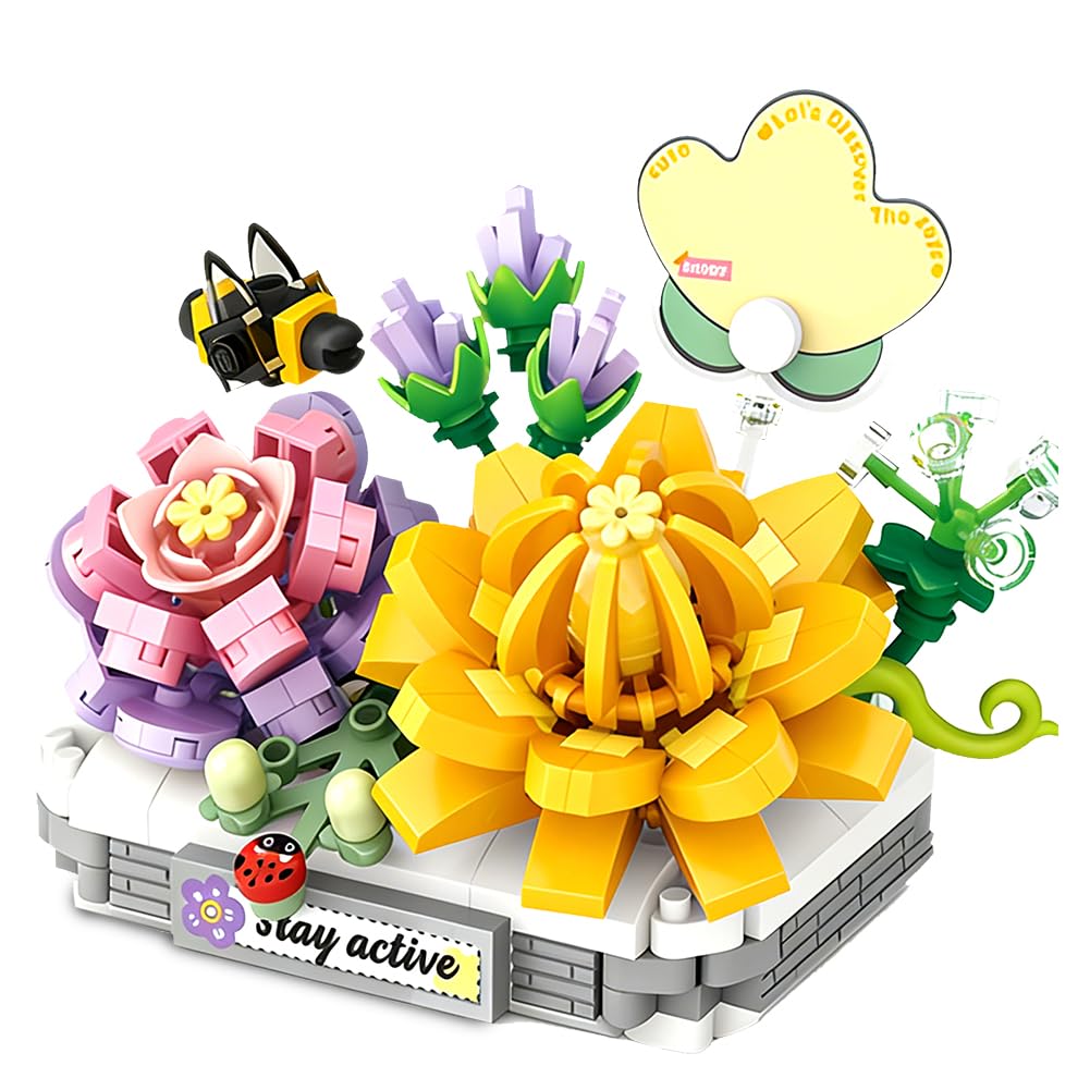 MOPQMKT Miniature Building Block Set, Jade Lotus Flowers Bonsai Building Set, Botanical Collection Decorative Flower Blocks, Home Office Decor, STEM Education Toy, for Adult and kid(390pcs)