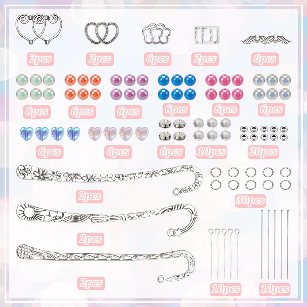 SUNNYCLUE 1 Box Sets Metal Bookmark Making Book Mark Making Kits Antique Tibetan Style Alloy Hallow Flowers Frames Round Acrylic Beads Bookmarks Kit for Diy Book Mark Making Gift Supplies - Image 2