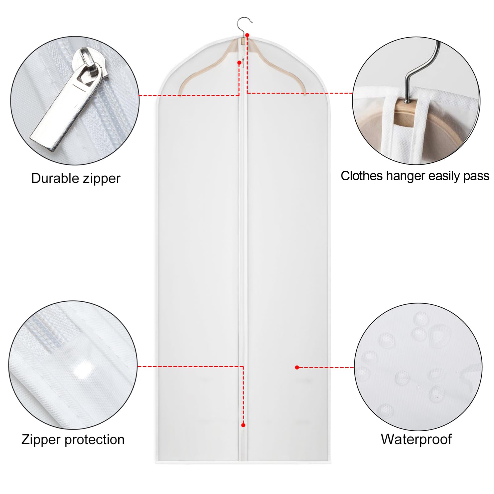 Fundas de ropa de 152 cm para almacenamiento en el armario, con cremallera, funda transparente para vestidos largos, vestidos, trajes, abrigos, juego de 20 [versión mejorada]