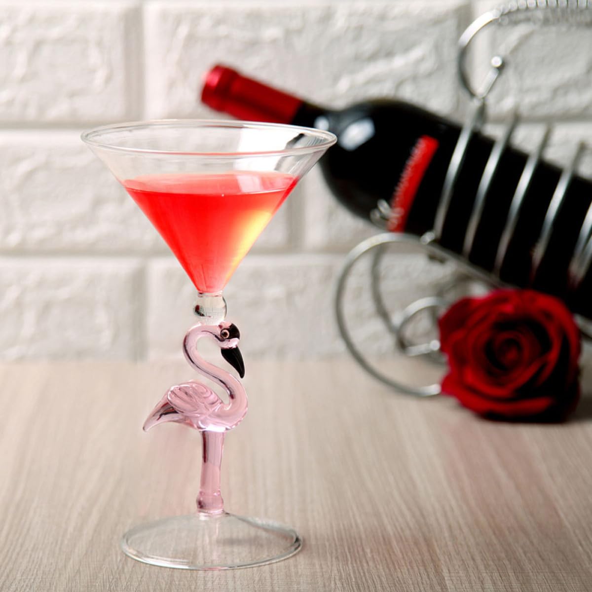 DOITOOL Copas de Vino Rosa Diseño de Flamenco Juego de 2 de Vidrio Resistente al Desgaste de 200 Ml para Fiestas y Restaurantes