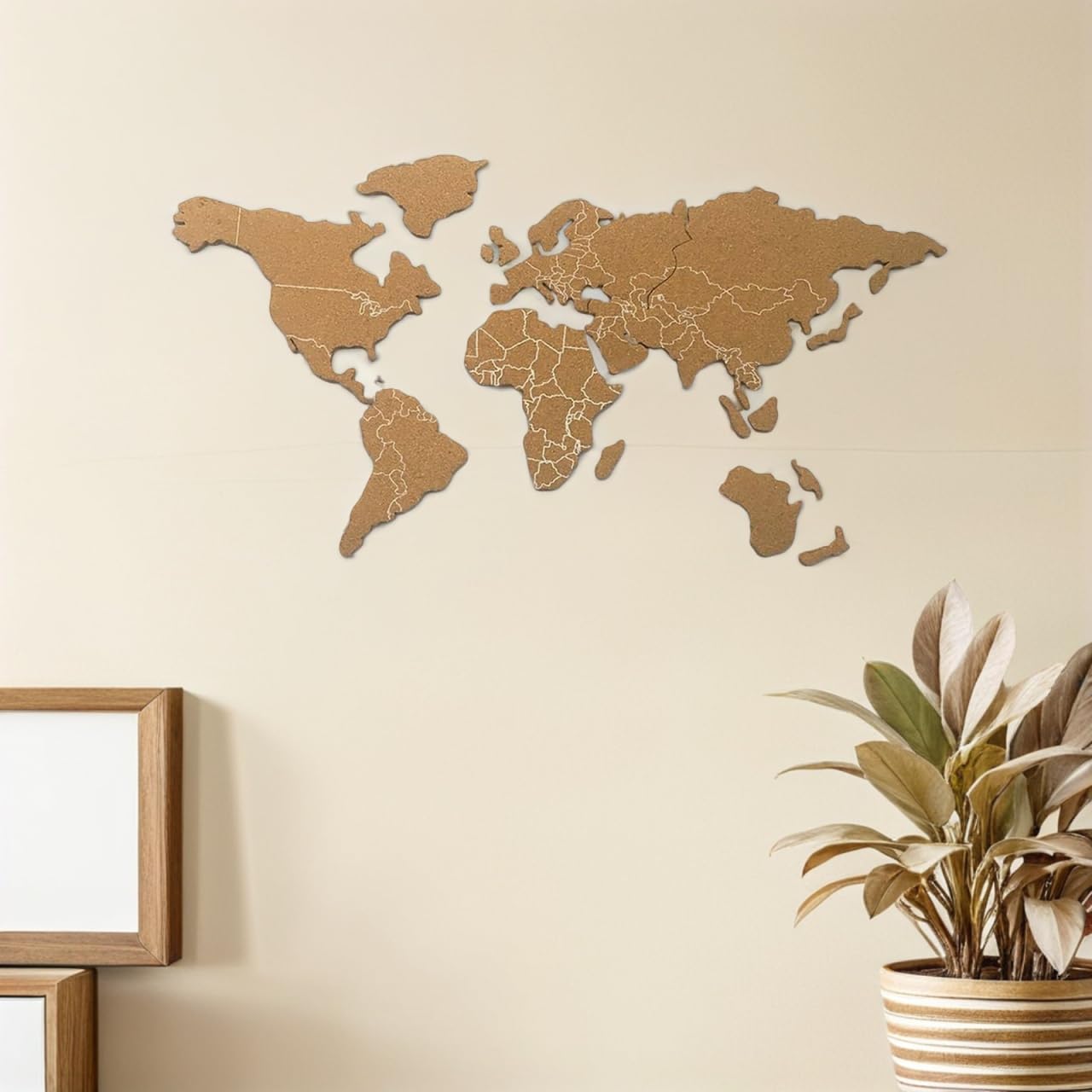 GALPADA Pizarra de corcho con mapamundi para fijar fotos, autoadhesiva, para pared de casa, tablero de corcho decorativo como pizarra para mensajes y notas