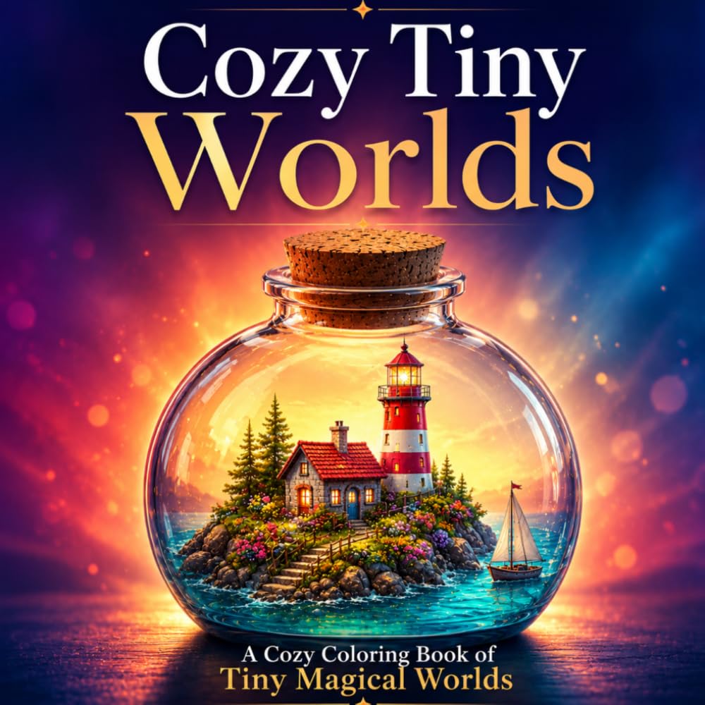 Cozy Tiny Worlds Coloring Book: Magical Miniature Scenes Inside Jars and Glass Domes (Cozy Series)