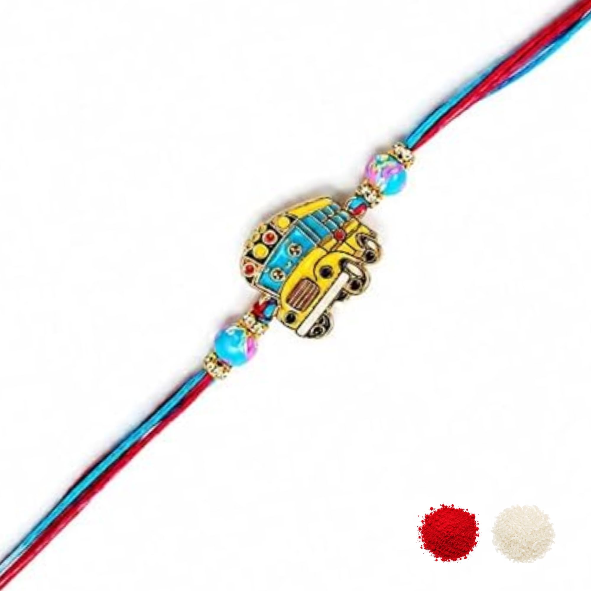 I Jewels Traditional School Bus Kids Designer Rakhi with Decorative Bead Work for Boys Brother Kids (R527)-image-1