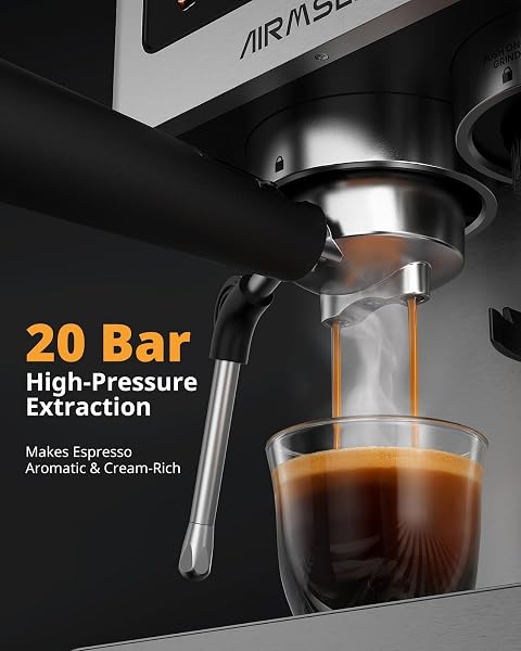 AIRMSEN Espresso Machines with Burr Grinder, 20 Bar, Milk Frother Steam Wand, Stainless Steel Coffee Maker for Home - Cappuccino Latte & ​​Cold Brew​​ Iced Coffee Maker & Americano - 5
