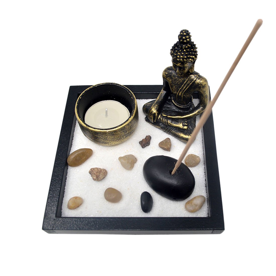Relaxdays Giardino Zen con Buddha Pietre Sabbia Porta Incenso