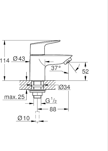 GROHE Start Edge Robinet de Lavabo de Salle de bains, Taille XS, Monofluide, Lave-mains, (Tête Céramique, Économie d’Eau), Noir Mat, 1059632431 - 3