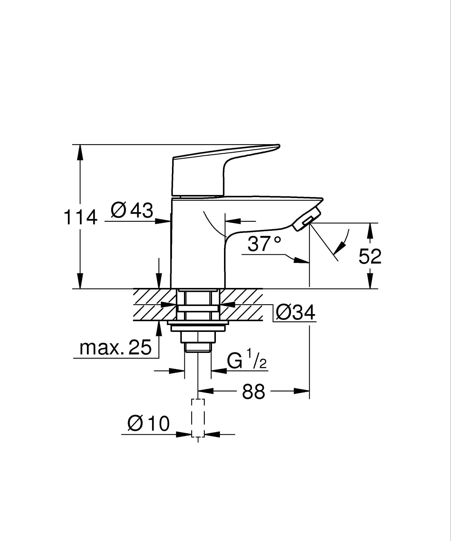 GROHE Start Edge - Grifo de repisa (Talla XS, montura cerámica, ahorro de agua, tuerca de fijación G 1/2"), Negro Mate, 1059632431