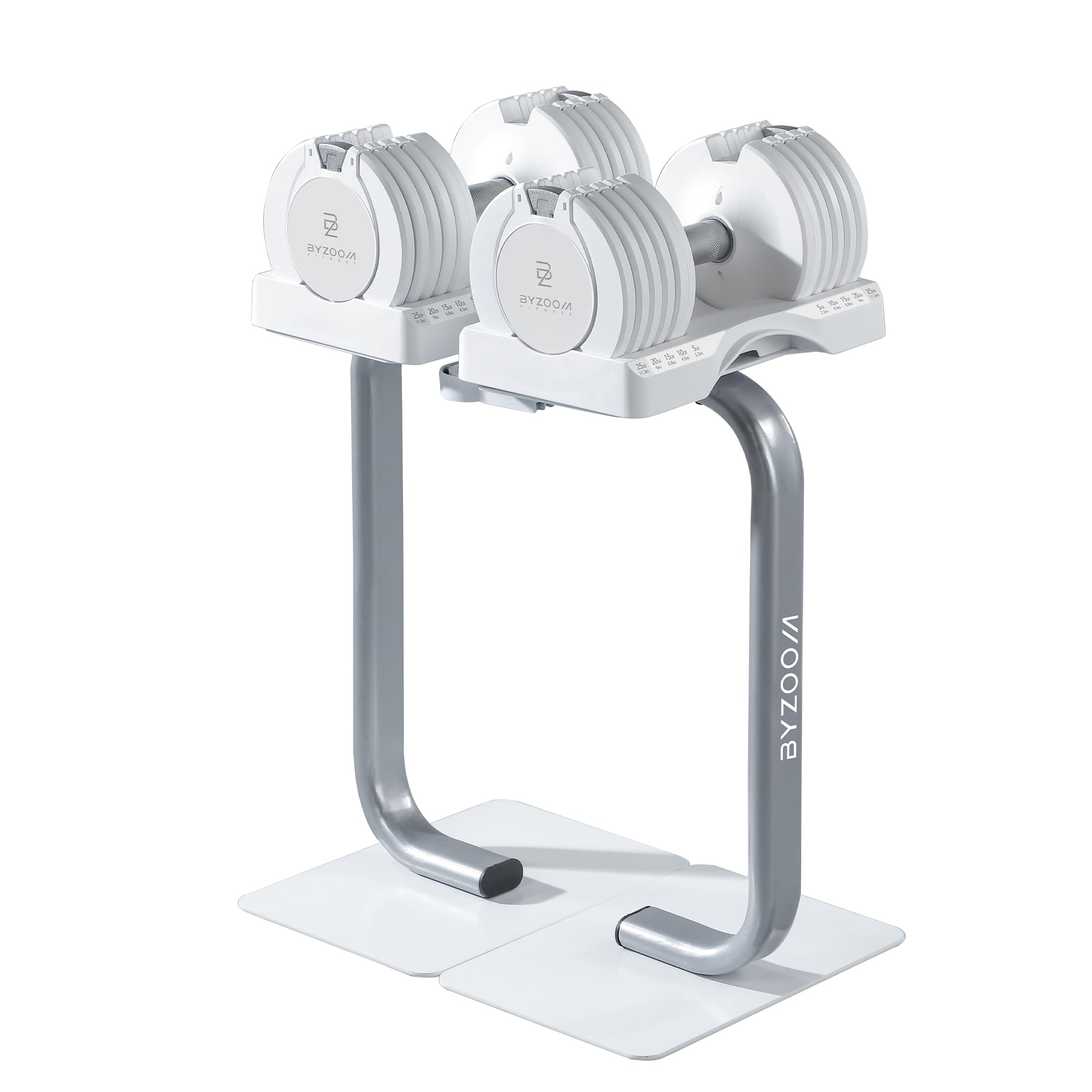 BYZOOM FITNESS White 25lb Adjustable Dumbbell Dumbbell Stand Set for Weight Training Fitness Exercise Body Workout