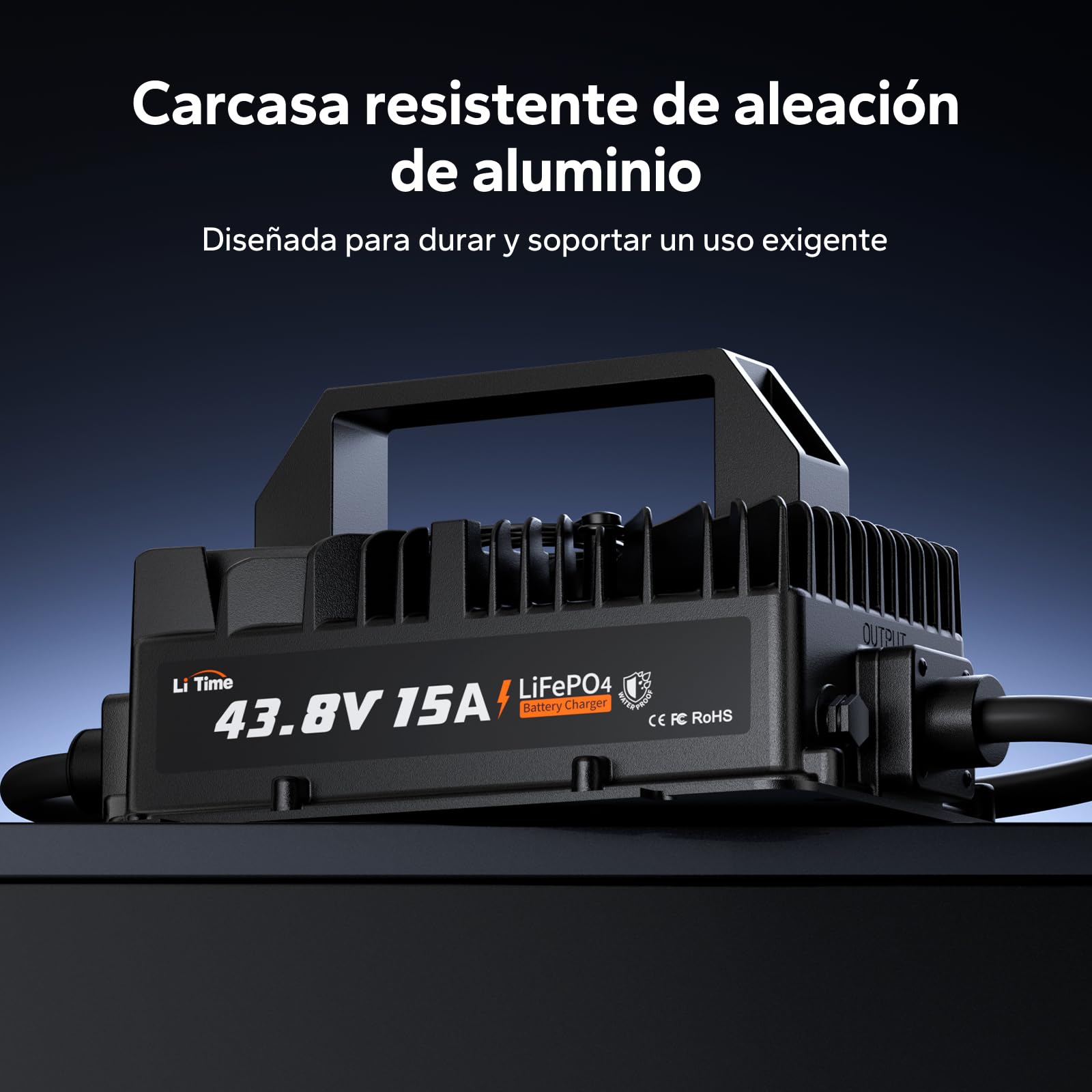 LiTime Cargador de Batería LiFePO4 36V 15A, Cargador de Litio 43,8V IP66 Impermeable con Activación de Batería, Indicador LED, Cargador Inteligente de 3 Etapas para Golf Cart, RV, Barco