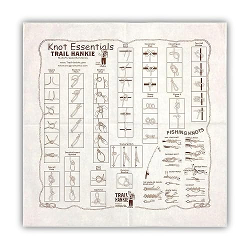 Trail Hankie Knot Essentials Bandana – Knot Tying Guide for Hiking, Camping, Fishing & Scouts – 100% Cotton, Made in USA, 22x22 Multi-Use Bandana