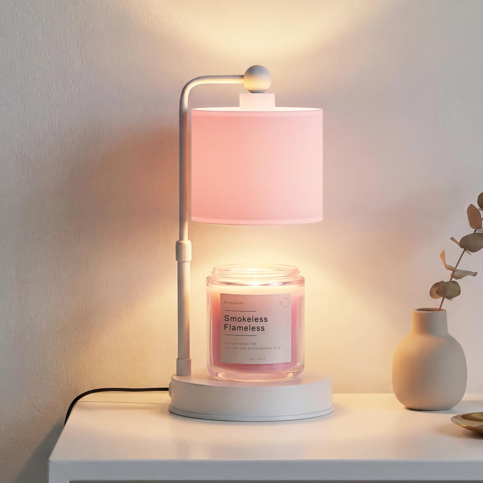 Candle Warmer Lamp with Timer and Dimmer, Adjustable Height Flameless Candle Lamp Warmer for Jar Candles, Birthday Gifts for Women Her Friends Female, Bedroom Dressing Table Home Decor Lamp, Pink — image 1