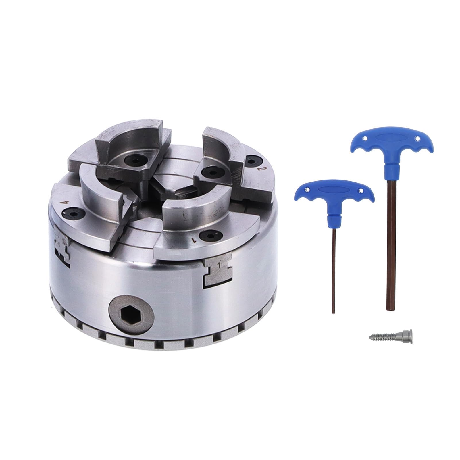 Portabrocas de Torno Autocentrante Portabrocas de Metal de 4 Mordazas Rosca M40 96 Mm 0,03 Mm Precisión para Máquinas Herramientas de Carpintería Sujeción Soporte Centrado para Carpinteros