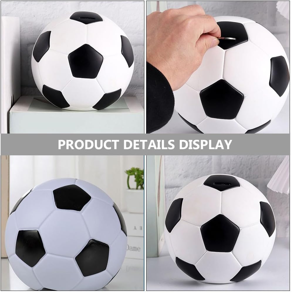 BESTonZON Soccer Ball Piggy Bank, Football Sports Themed Coin Bank, Shatterproof Soccer Piggy Bank, Coin Bank with Football Look, Saving Money and Sports Decor for Grils Boys (S Size)