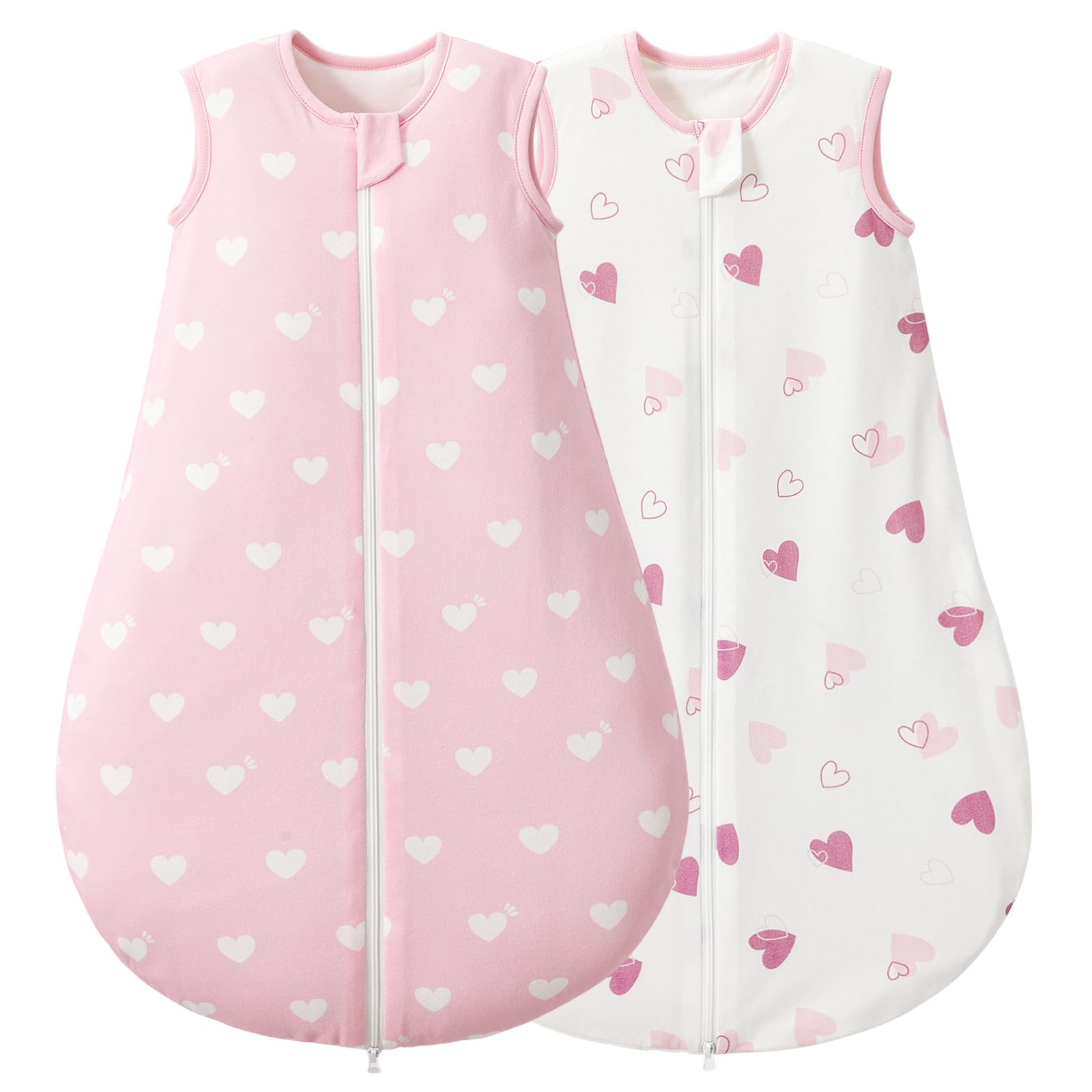 LULUMONKEY Baby Sleeping Bag 1.0 Tog 6-18 Months 2 Pack, 100% Cotton Summer Newborn Sleep Sack Baby Wearable Blanket, Heart