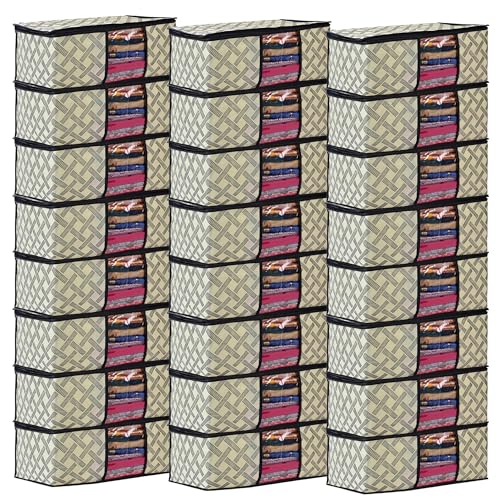 Image of Non-Woven Saree Covers with Zipper and Transparent Window - Clothes Storage Bag for Wardrobe Organization (Yellow Black, PACK OF 24)