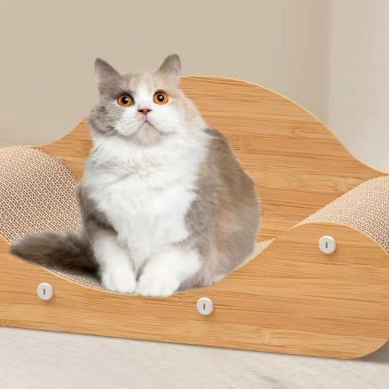 Lit Griffoir pour Chat Lit Griffoir Divan Couchage Canapé en Carton Ondulé Dense et Panneau de Densité Courbe Confort pour Dormir Moins de Débris, Bois Naturel