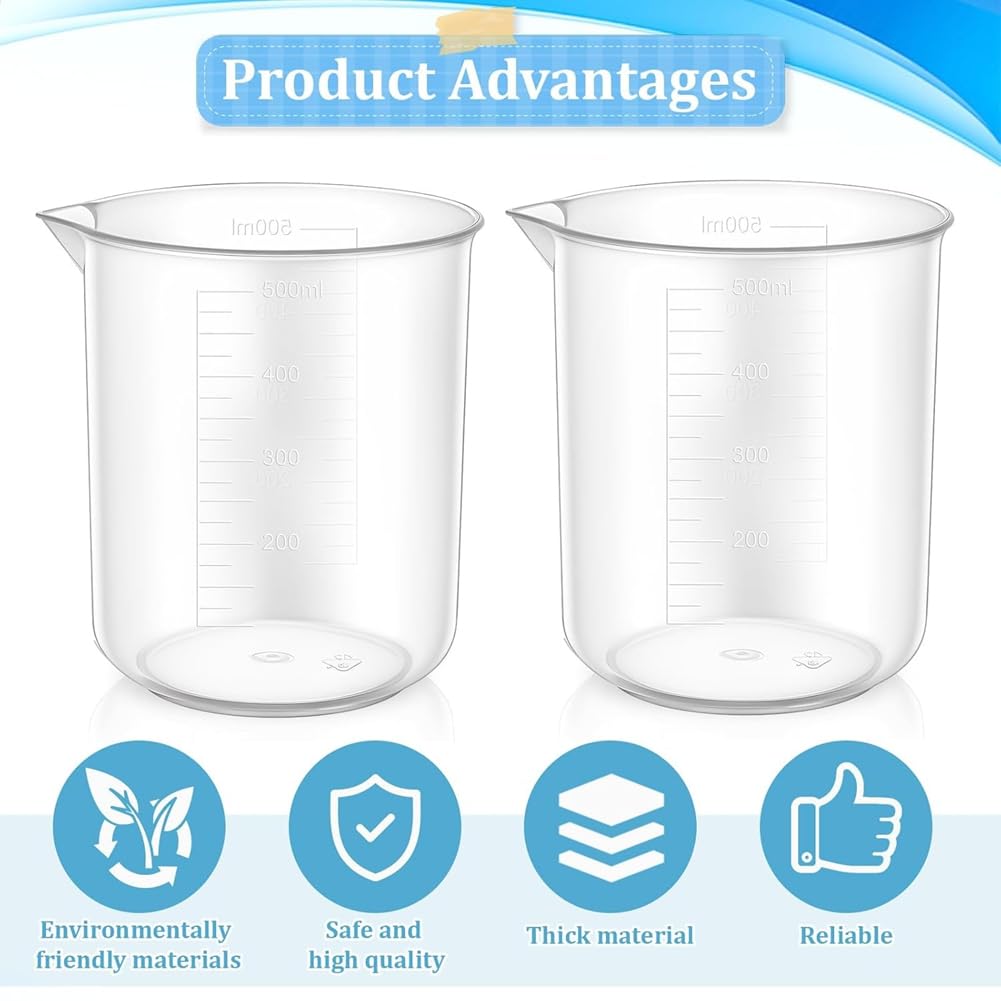 Paquete de 20 Vasos de Plástico con Graduación de 500 Ml, Vaso Medidor Transparente de 17 Oz, Vasos Mezcladores de Epoxi para Medir Líquidos.