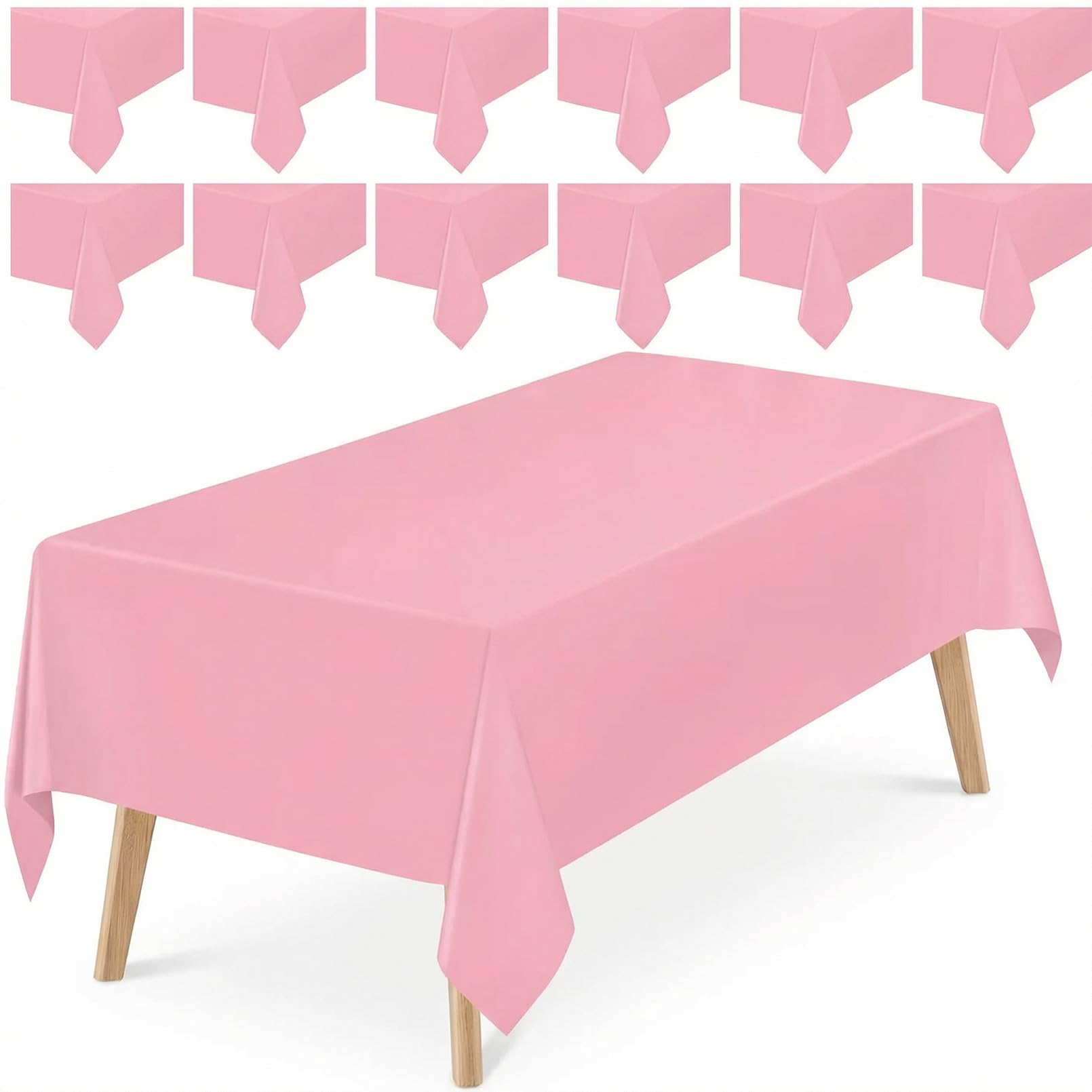 Incisite Pink 12 Pack Plastic Tablecloths, 137 X 274 Cm Table Cloths, White Plastic Table Cover, Rectangular Disposable Tablecloth, Solid Color Tablecloths For Party, Wedding, Catering, Buffet