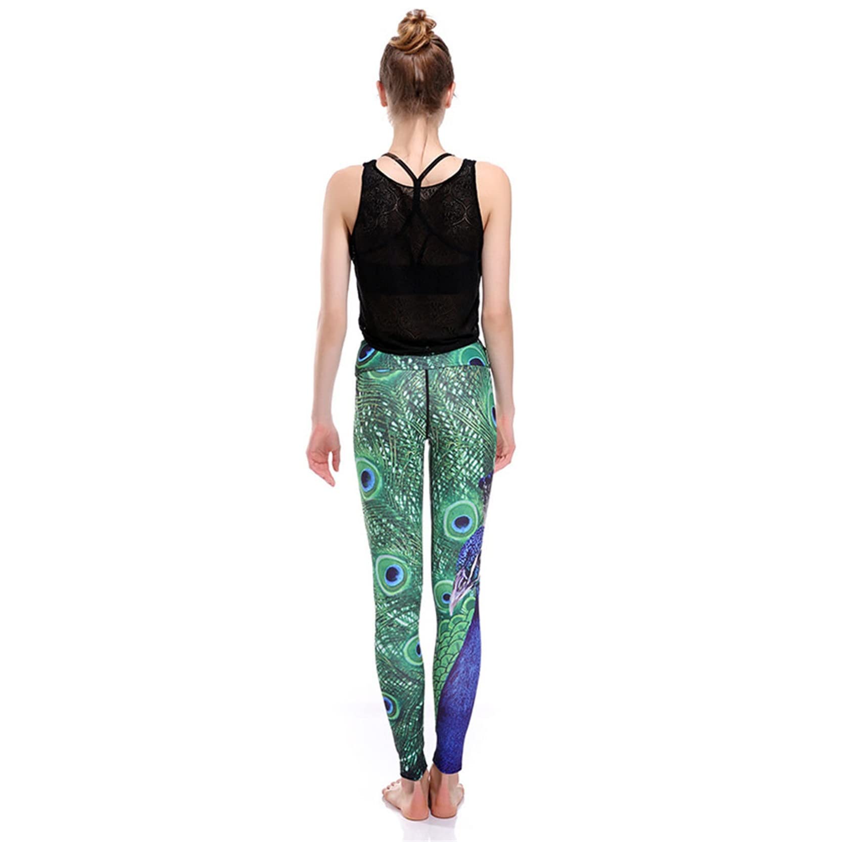 Leggins Mujer Push Up Pantalones Fitness Mallas, Pavo de pavo real Impresiones de plumas Leggings Longitud de tobillo Levantamiento de culo Pantalones de yoga Pantalones deportivos flacos Seco rápido