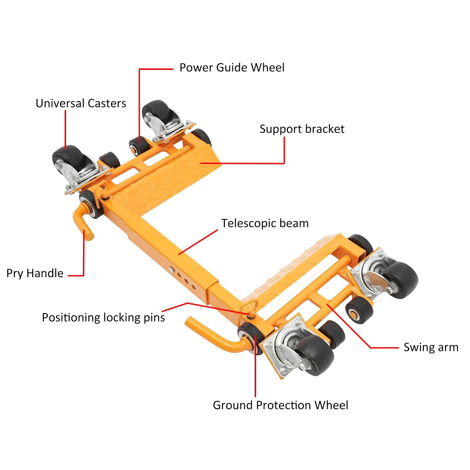 Heavy Duty Wheel Dolly, Plataforma rodante para mover coches, 1T de capacidad, Plataforma rodante ajustable para mover coches con rueda de protección del suelo, Herramientas de remolque de acero(Red)