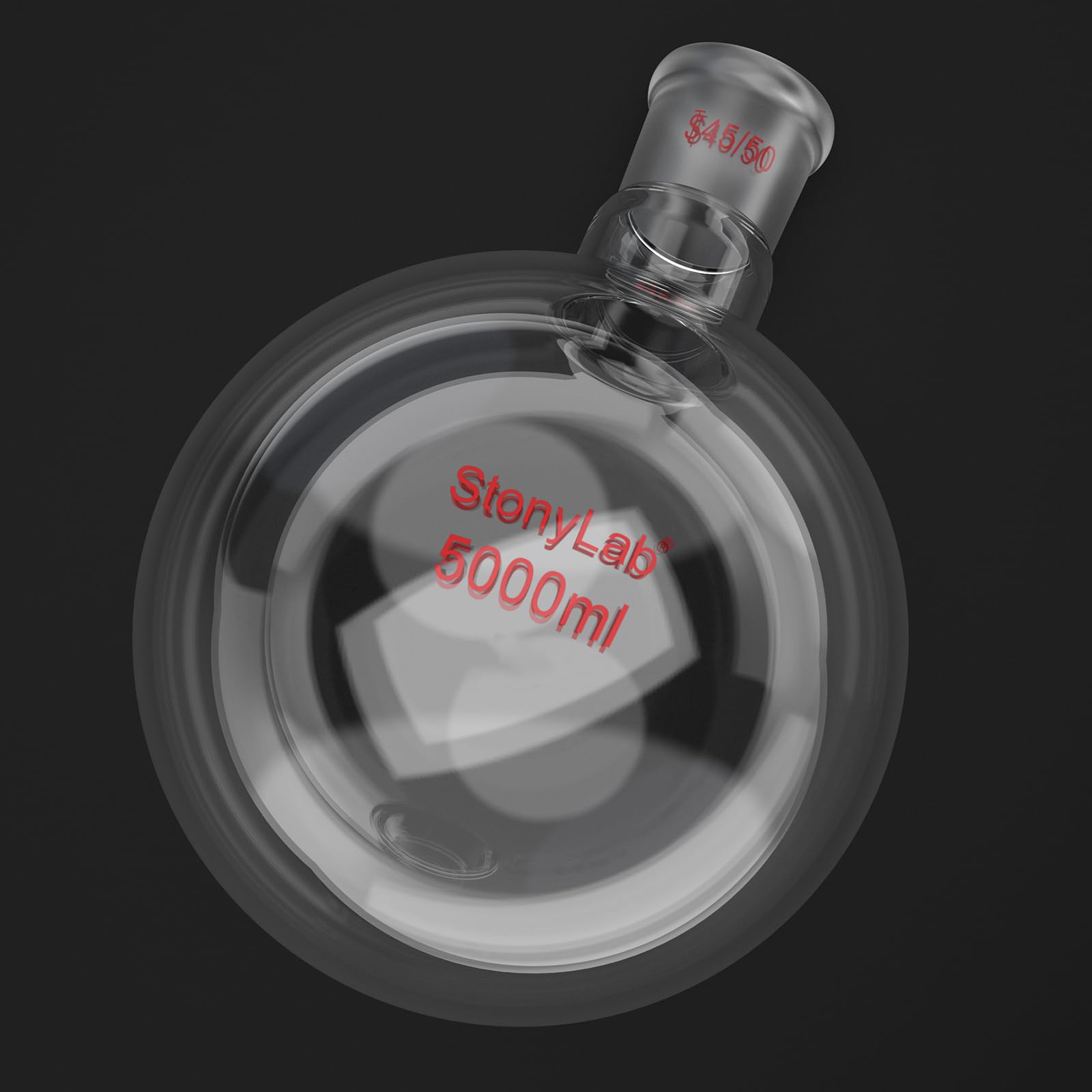 stonylab 5 L Matraz de Fondo Redondo RBF, Gran Capacidad Paredes Pesadas Cuello único Matraz de Laboratorio Borosilicato Fondo Circular de Vidrio Matraz Hirviendo con 45/50 Conexión Exterior Cónica