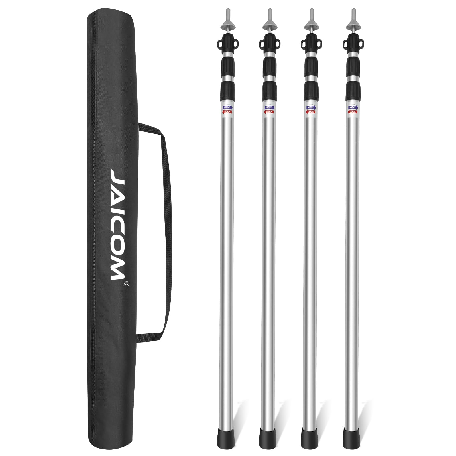 JAICOM Tent Poles Telescopic Tarp Poles Set of 4, Aluminium Extendable Adjustable Awning Poles, 95-230 cm, Suitable for Camping, Tent, Tarp, Canopy, Beach — image 1