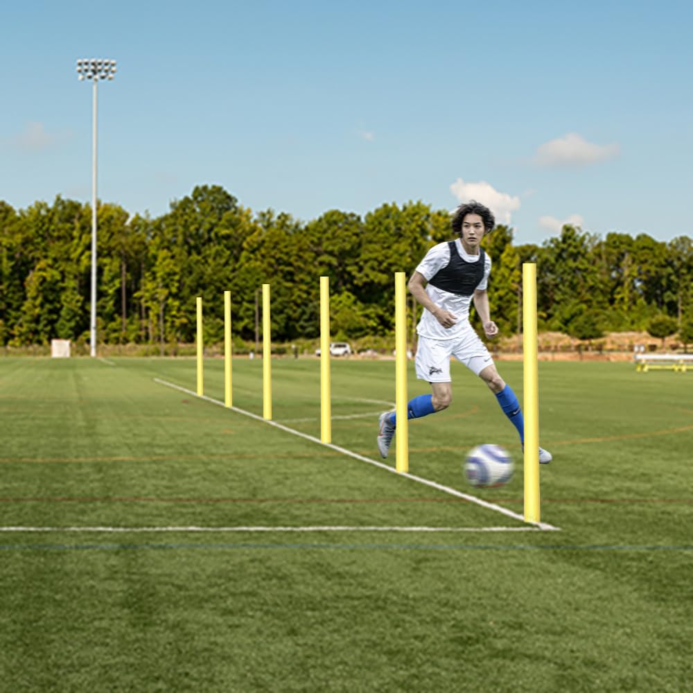 Soccer Agility Training Poles Speed Slalom Equipment with Stake Base - Set of 6