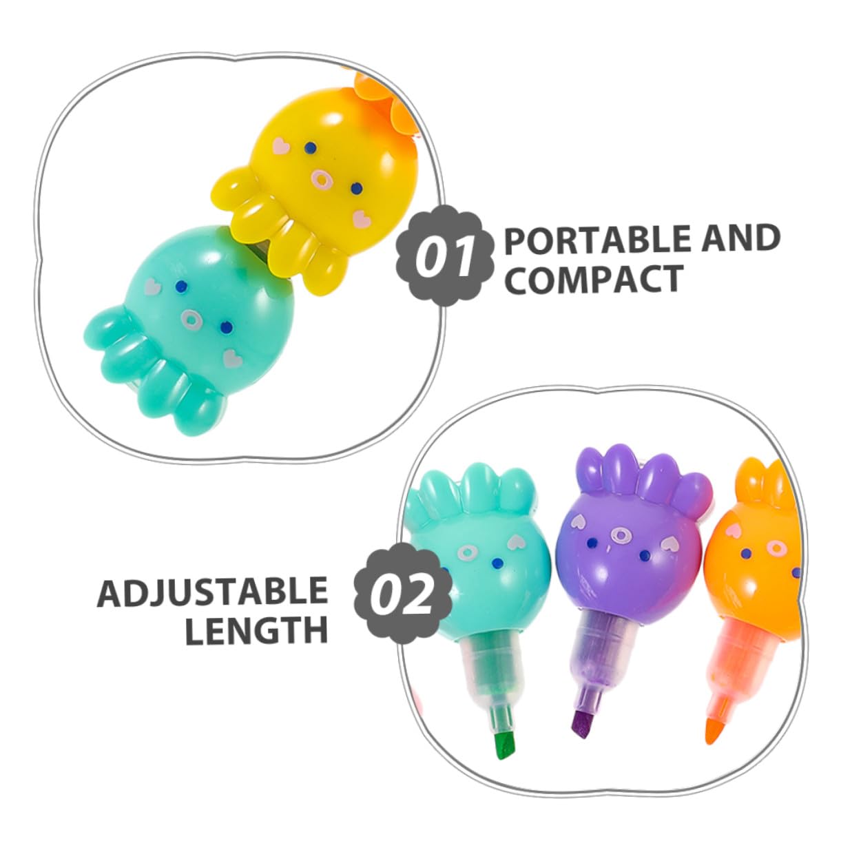 2 Set Mini Evidenziatori Polpo Colorati Fluorescenti Impilabili per Scuola Ufficio e Progetti Creativi Portatili e Regolabili